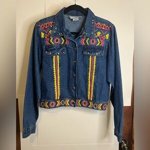 Southwest Canyon Women’s Size Large Colorful Embroidered Denim Jacket